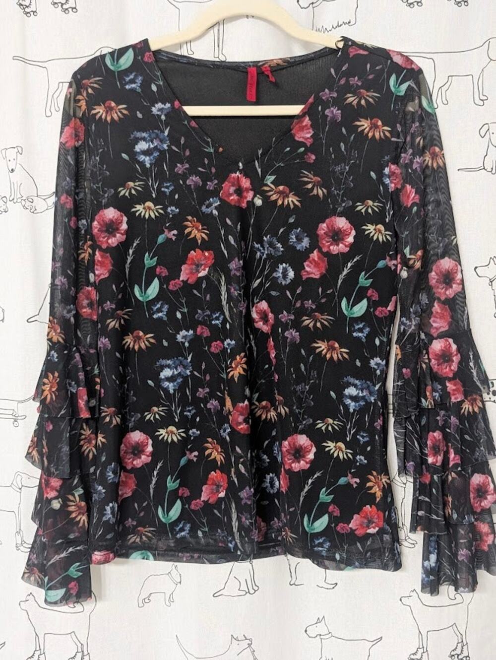 Love Scarlett Top Womens S Black Floral Ruffles Sheer Romantic Poetcore Pirate